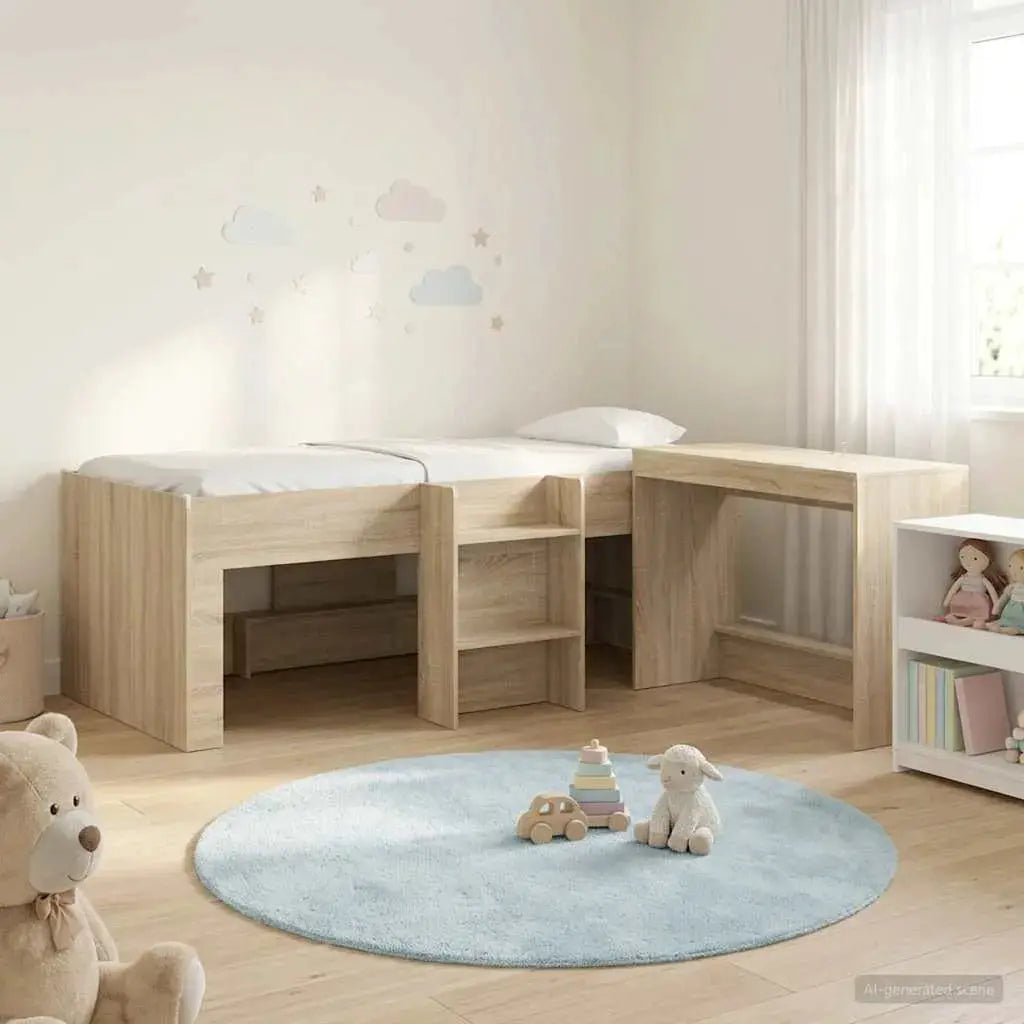 vidaXL Kids'High Bed Frame with Desk 2 pcs White Engineered Wood - from vidaXL