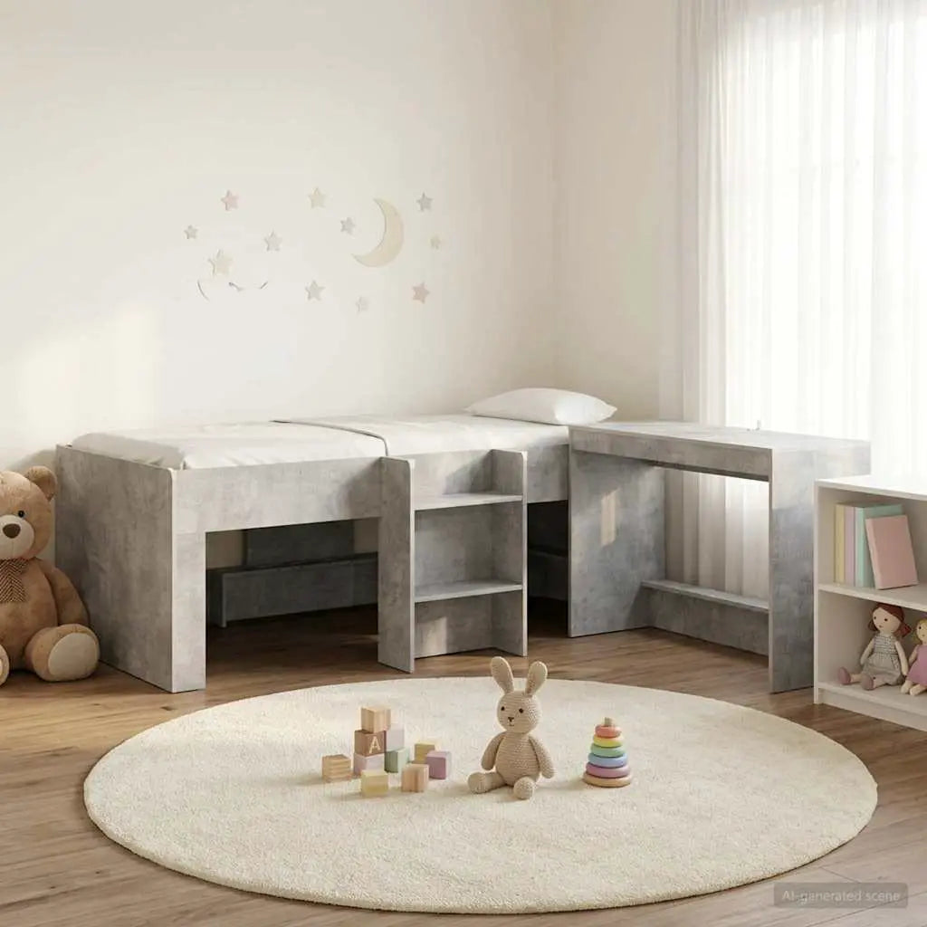 vidaXL Kids'High Bed Frame with Desk 2 pcs White Engineered Wood - from vidaXL