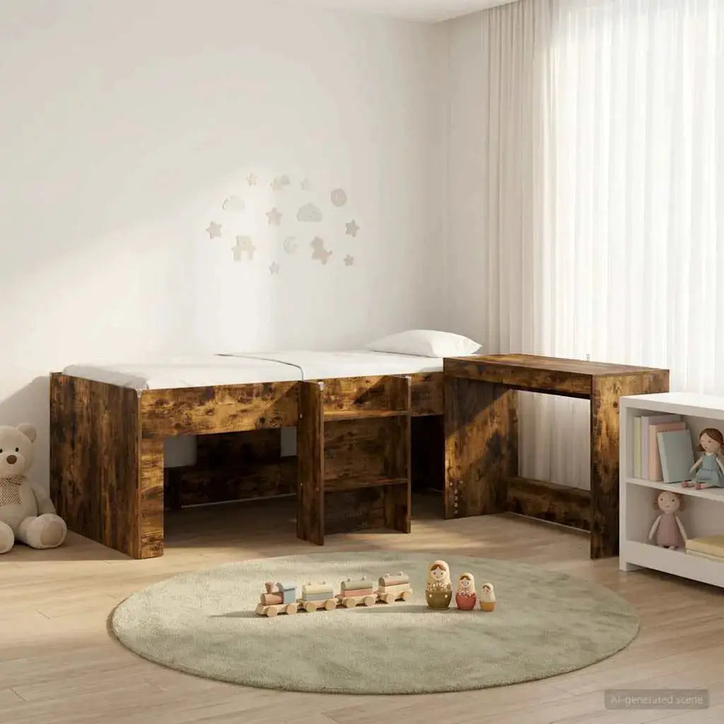 vidaXL Kids'High Bed Frame with Desk 2 pcs White Engineered Wood - from vidaXL