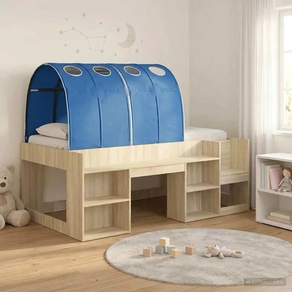 vidaXL Bed Frame with Tunnel with Shelf 3 pcs White and Light Blue - from vidaXL