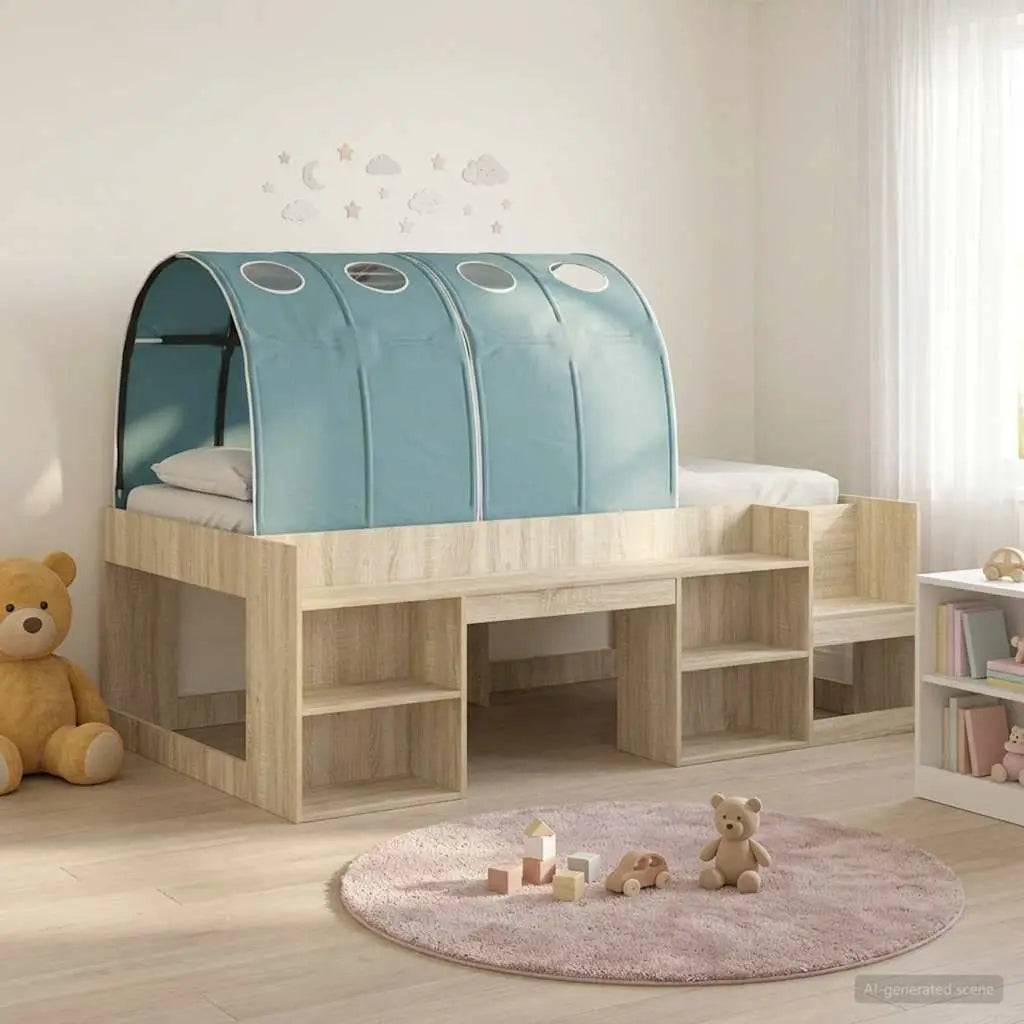 vidaXL Bed Frame with Tunnel with Shelf 3 pcs White and Light Blue - from vidaXL