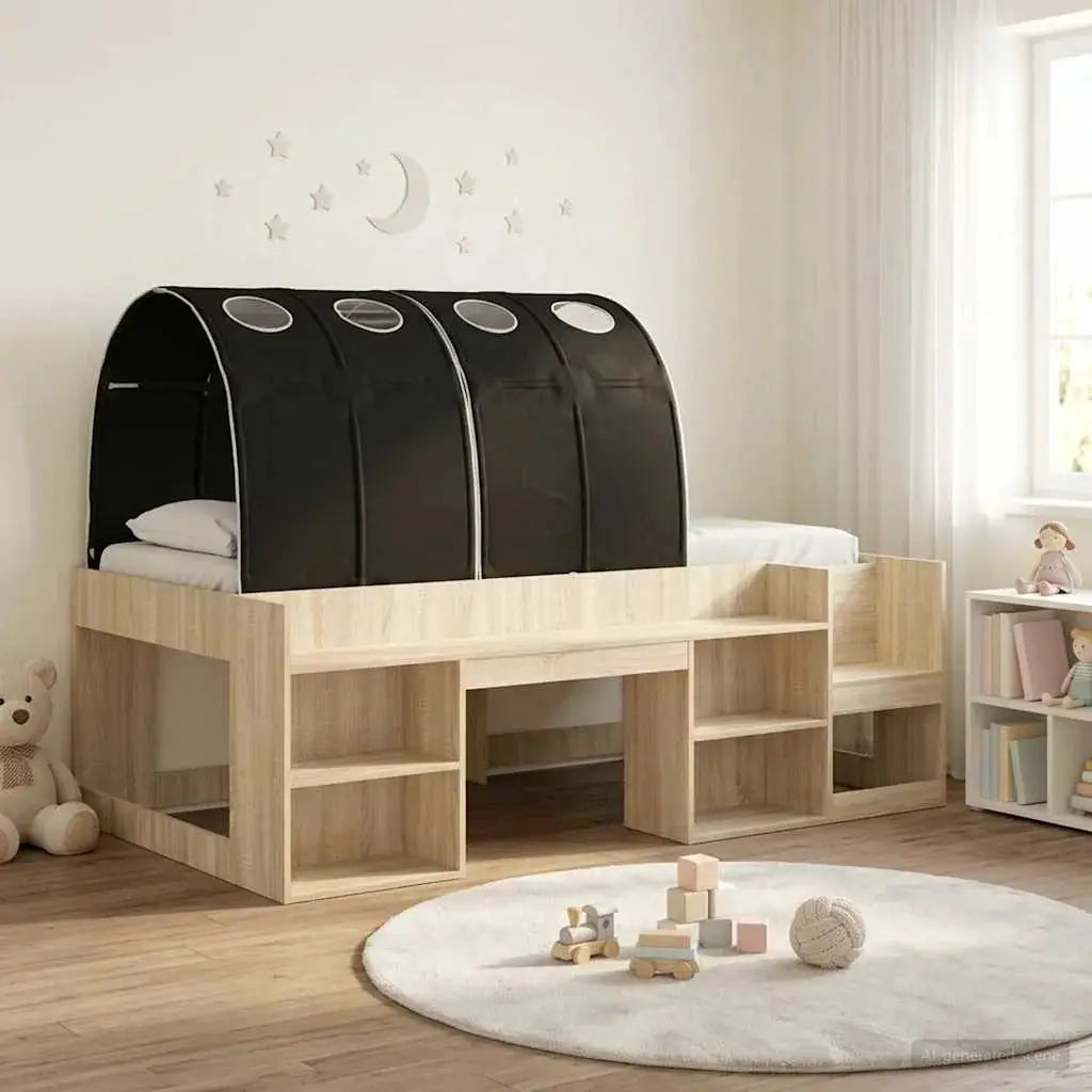 vidaXL Bed Frame with Tunnel with Shelf 3 pcs White and Light Blue - from vidaXL
