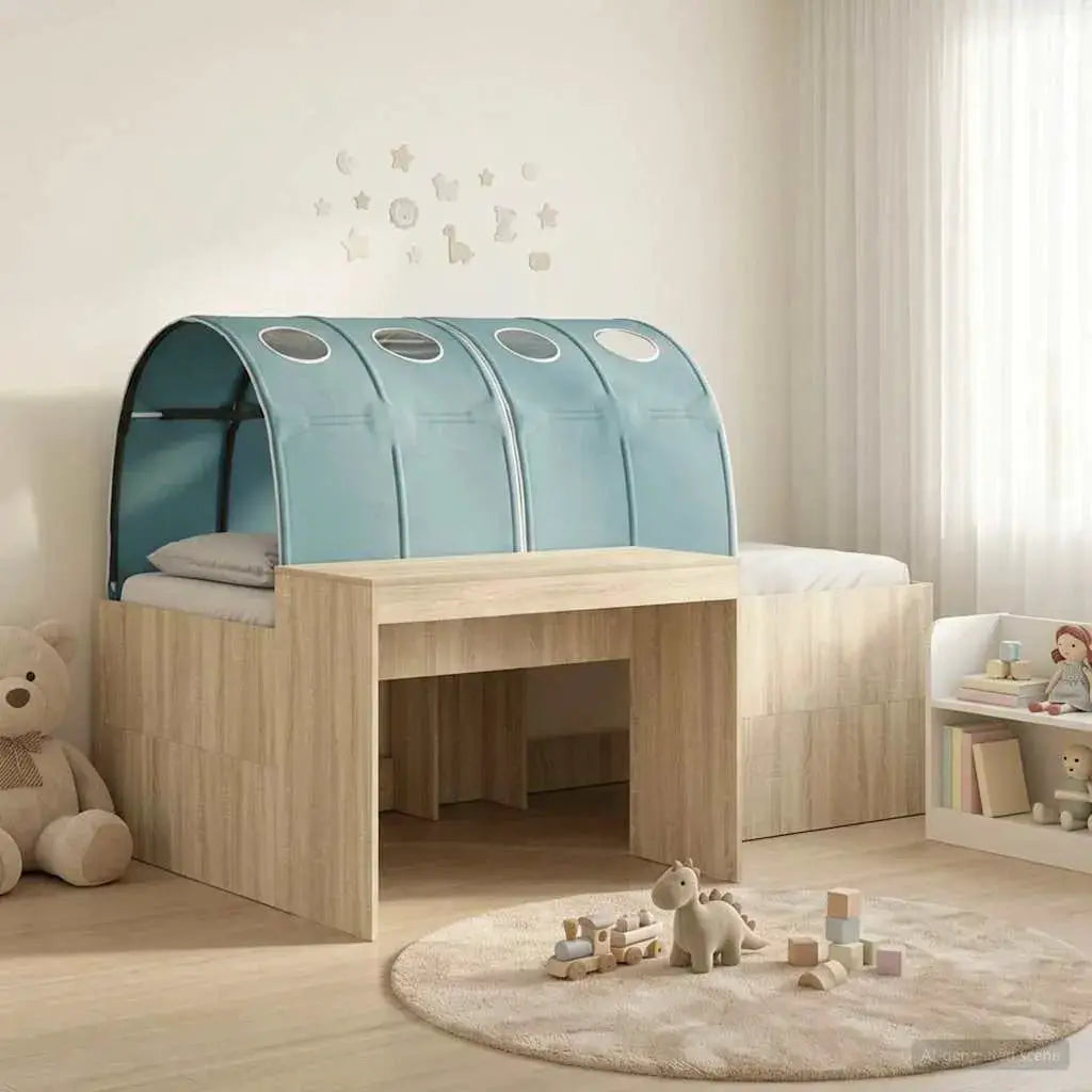 vidaXL Bed Frame with Tunnel with Shelf 3 pcs White and Light Blue - from vidaXL