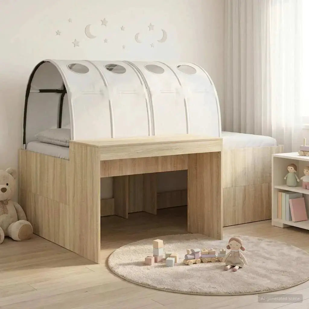 vidaXL Kids'High Bed Frame with Desk White and Light Blue - from vidaXL