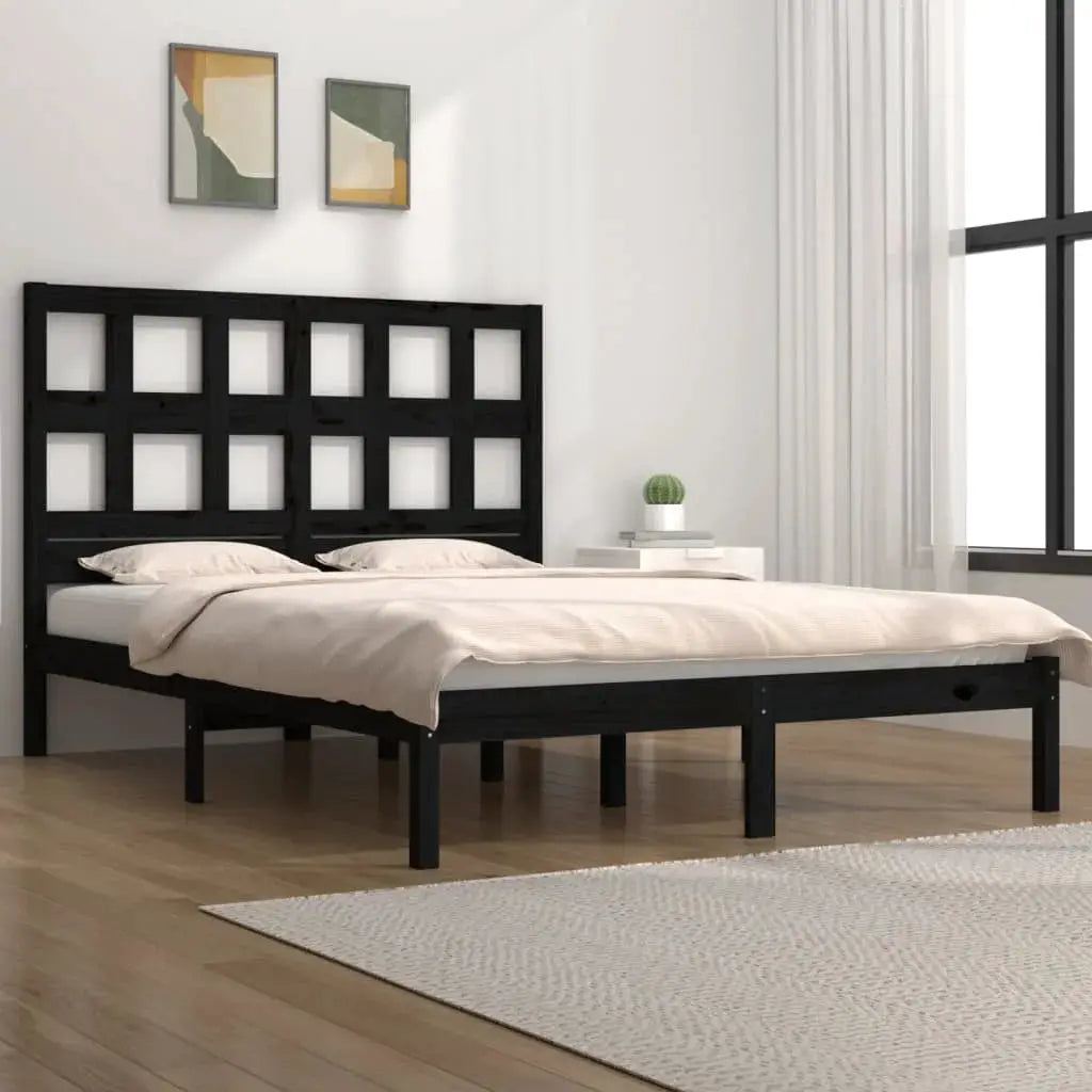 vidaXL Bed Frame | Black | Solid pine wood | Durable | Bed Frame | Rectangular - from vidaXL