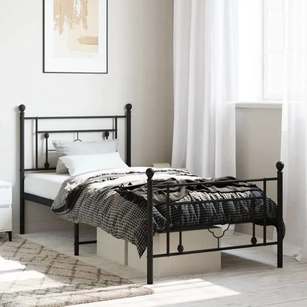 vidaXL Metal Bed Frame without Mattress with Headboard Black 75x190cm - from vidaXL