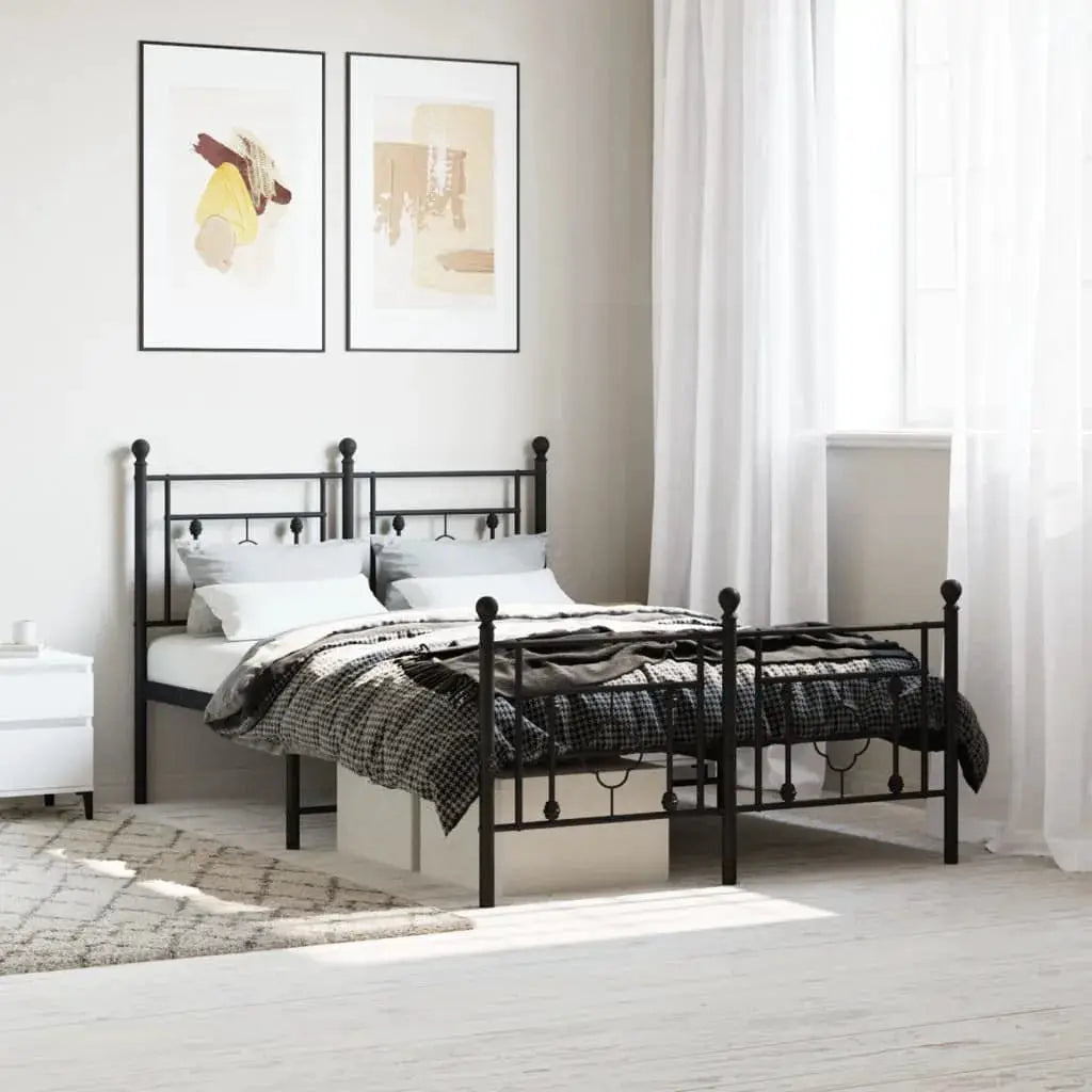 vidaXL Metal Bed Frame without Mattress with Headboard Black 75x190cm - from vidaXL