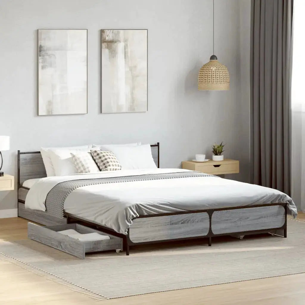 vidaXL Bed Frame with Drawers without Mattress Black 135x190 cm Double - from vidaXL