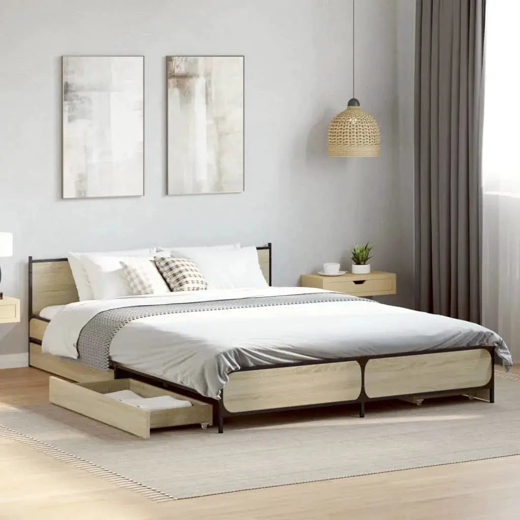 vidaXL Bed Frame with Drawers without Mattress Black 135x190 cm Double - from vidaXL