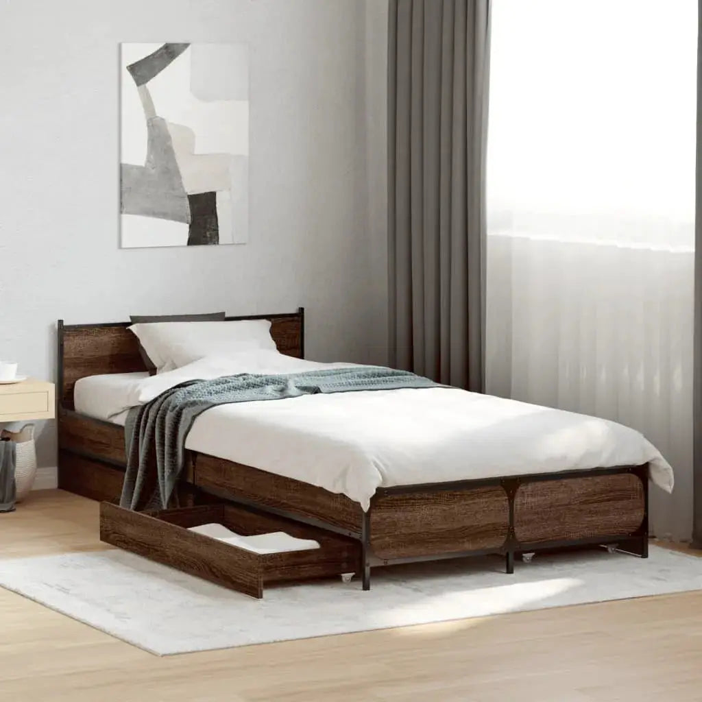 vidaXL Bed Frame with Drawers without Mattress Black 135x190 cm Double - from vidaXL