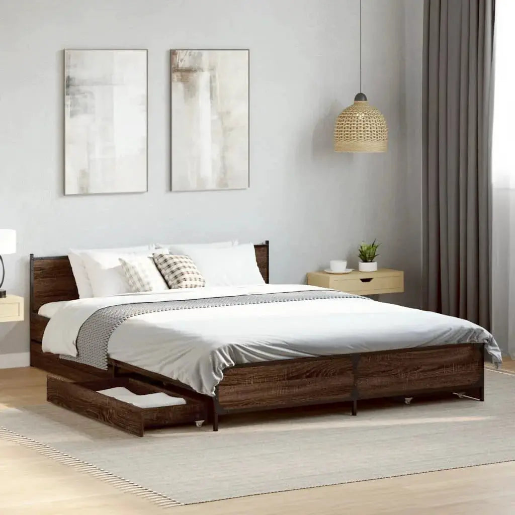 vidaXL Bed Frame with Drawers without Mattress Black 135x190 cm Double - from vidaXL