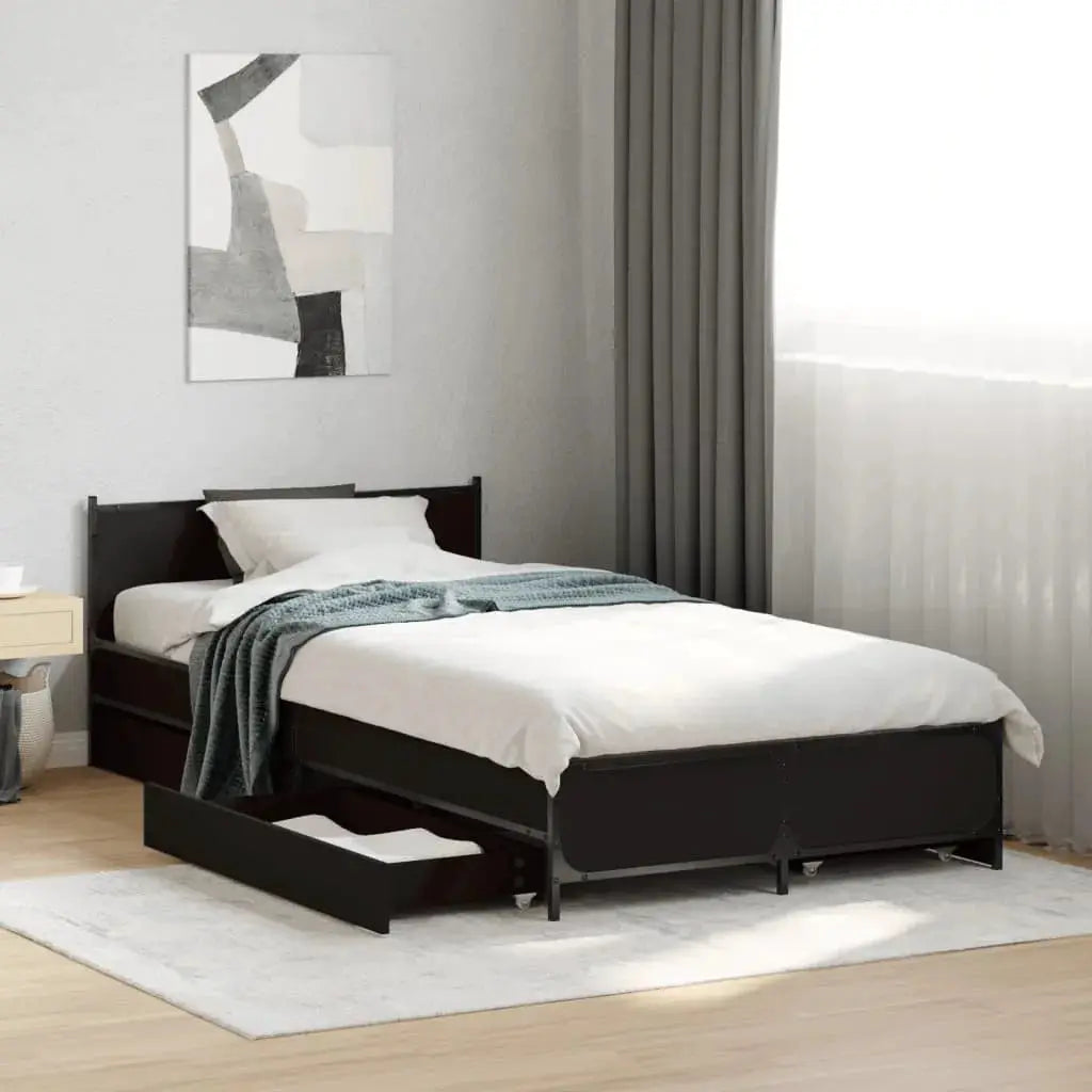 vidaXL Bed Frame with Drawers without Mattress Black 135x190 cm Double - from vidaXL