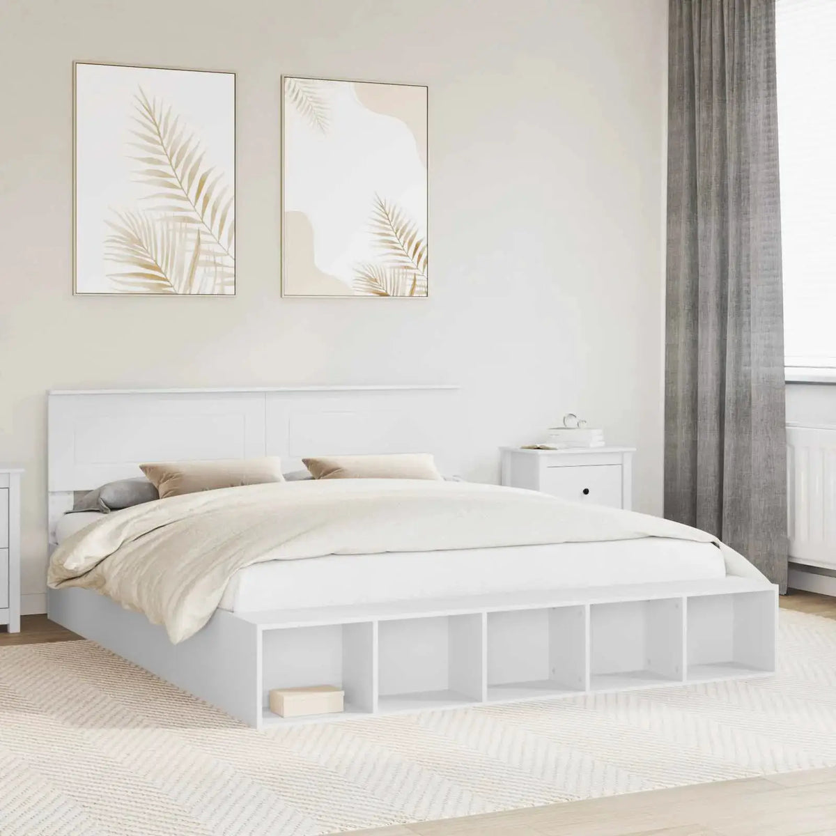 vidaXL Bed Frame with Shelf Grey Sonoma 200 x 200 cm Engineered Wood - from vidaXL