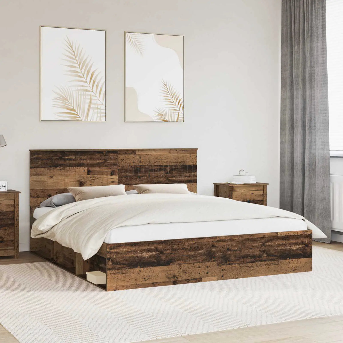 vidaXL Bed Frame with Headboard White 200 x 200 cm Solid Pine Wood - from vidaXL