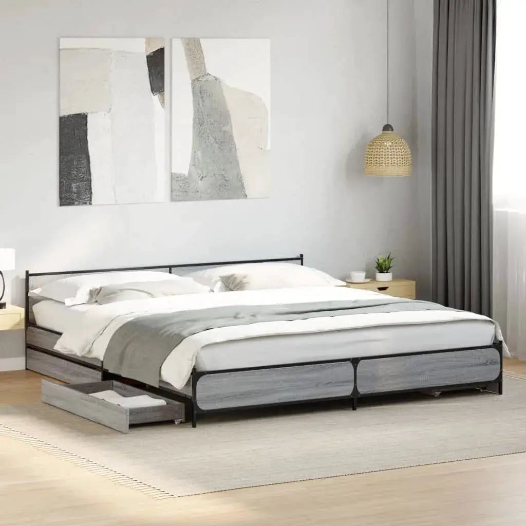 vidaXL Bed Frame with Drawers without Mattress Black 135x190 cm Double - from vidaXL