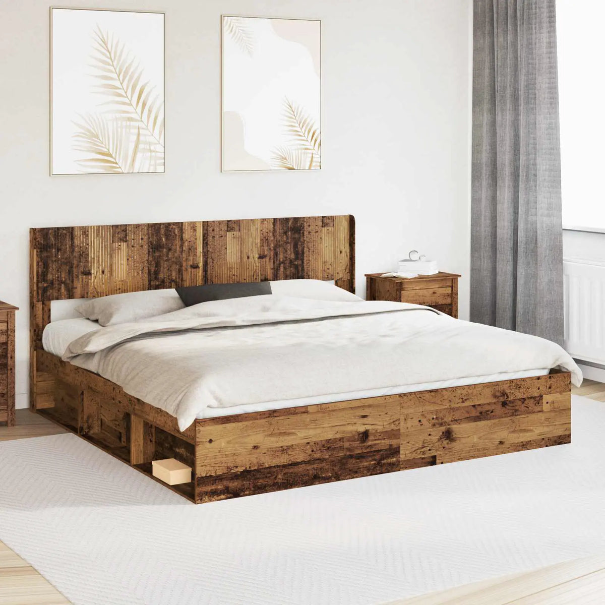 vidaXL Bed Frame with Storage and Headboard White 200 x 200 cm - from vidaXL