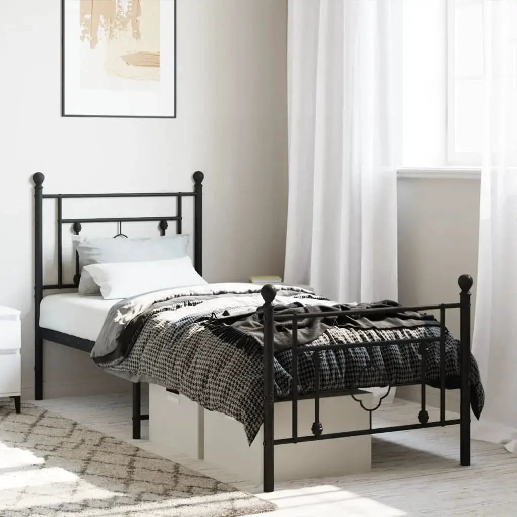 vidaXL Metal Bed Frame without Mattress with Headboard Black 75x190cm - from vidaXL