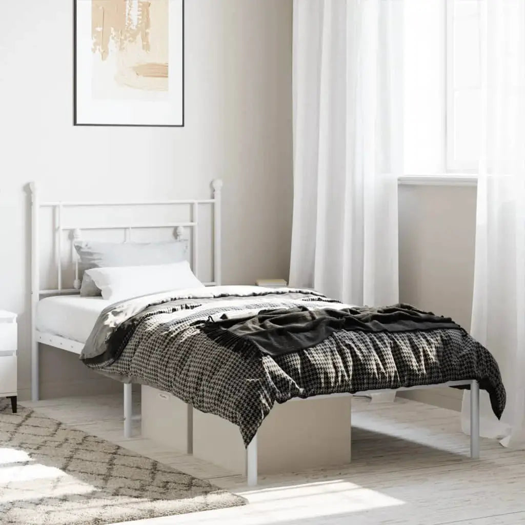 vidaXL Metal Bed Frame without Mattress with Headboard Black 75x190cm - from vidaXL