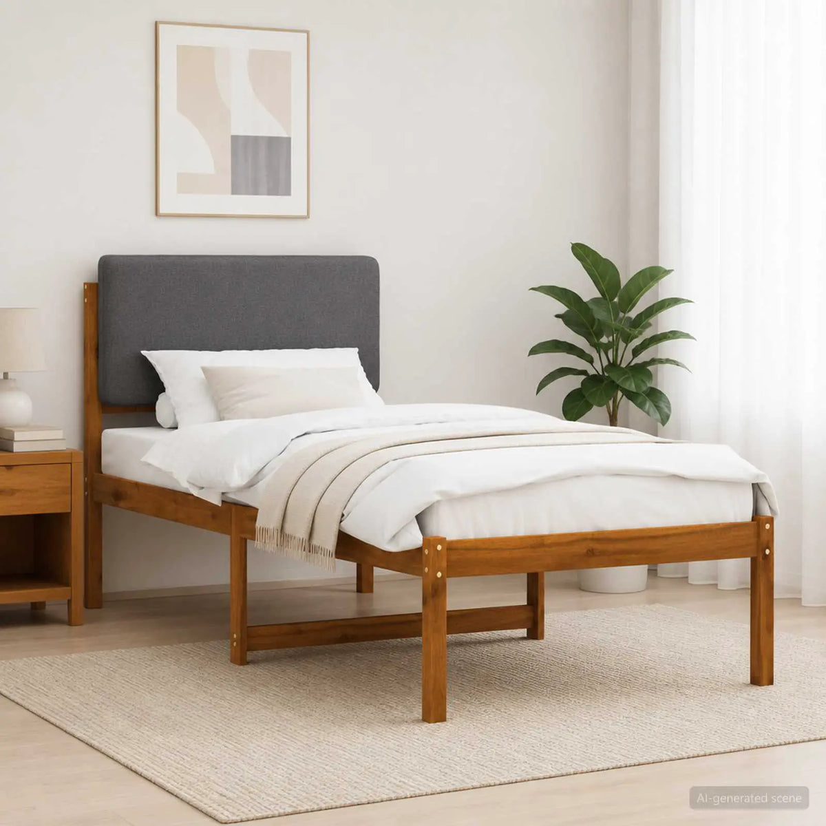 vidaXL Bed Frame with Upholstered Headboard Natural and Light Grey - from vidaXL