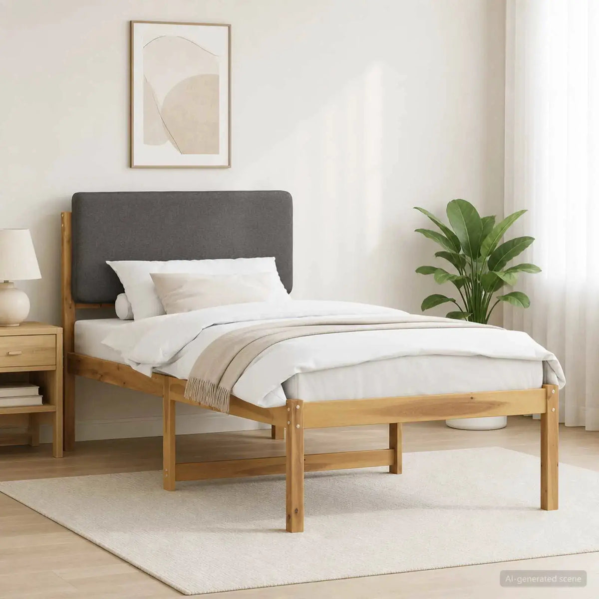 vidaXL Bed Frame with Upholstered Headboard Natural and Light Grey - from vidaXL