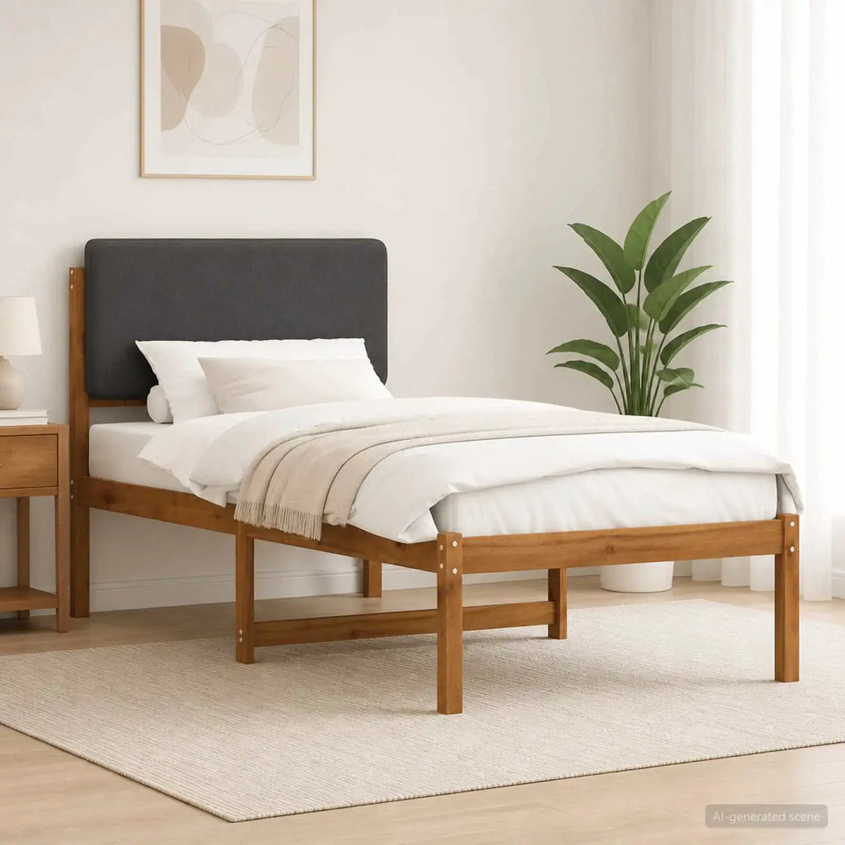 vidaXL Bed Frame with Upholstered Headboard Natural and Light Grey - from vidaXL