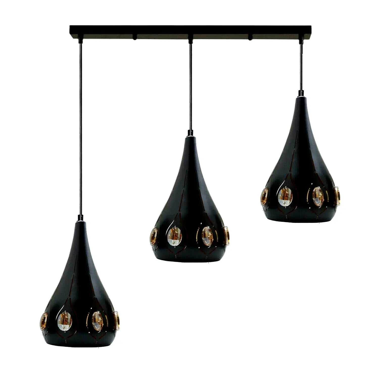 Ledsone Modern Retro Industrial Crystal Ceiling Light Shade 3Head Hanging Pendant Lights - Pendant Lights