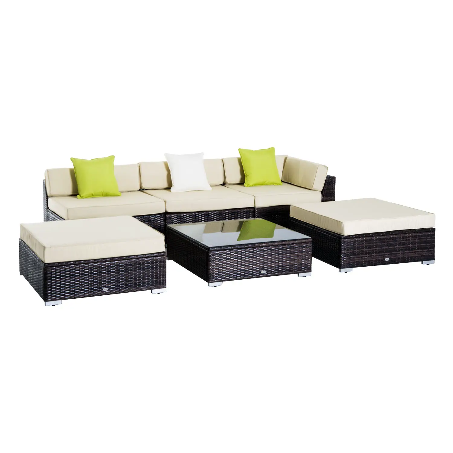 Outsunny 6 PC Rattan Sofa Coffee Table Set Sectional Wicker Weave Furniture - Garden Sofa Sets