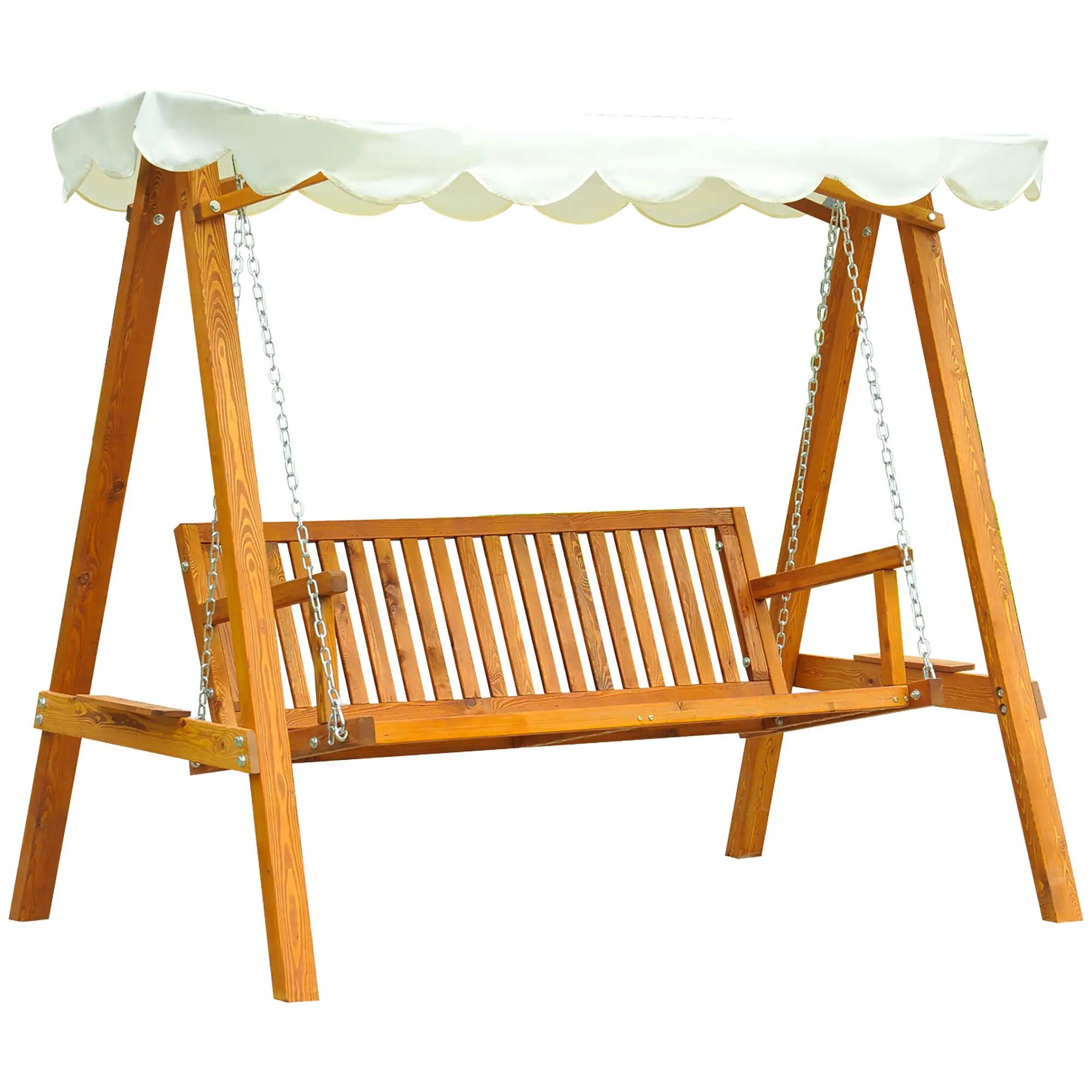 Outsunny 3-Seater Wooden Garden Swing Chair Seat Bench - Hammocks