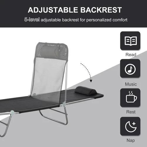 Outsunny Adjustable Garden Lounger Recliner Chair with Folding Design for Outdoor Relaxation and Sunbathing - Sun Lounger