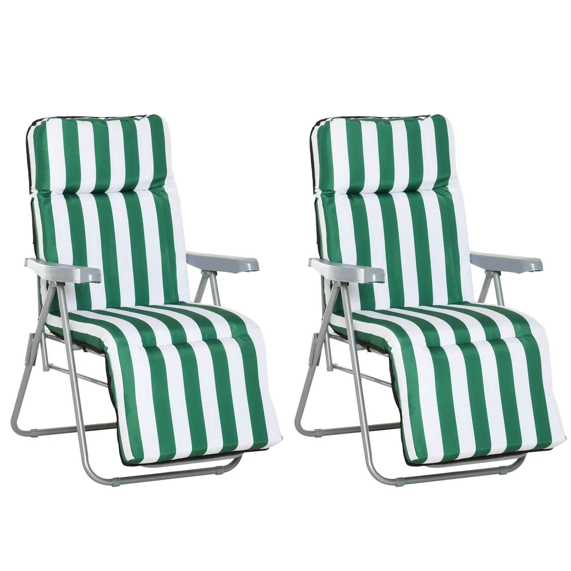 Outsunny 2 Outdoor Sun Recliners Loungers Folding Multi Position Relaxers Chair & Cushion - Sun Lounger