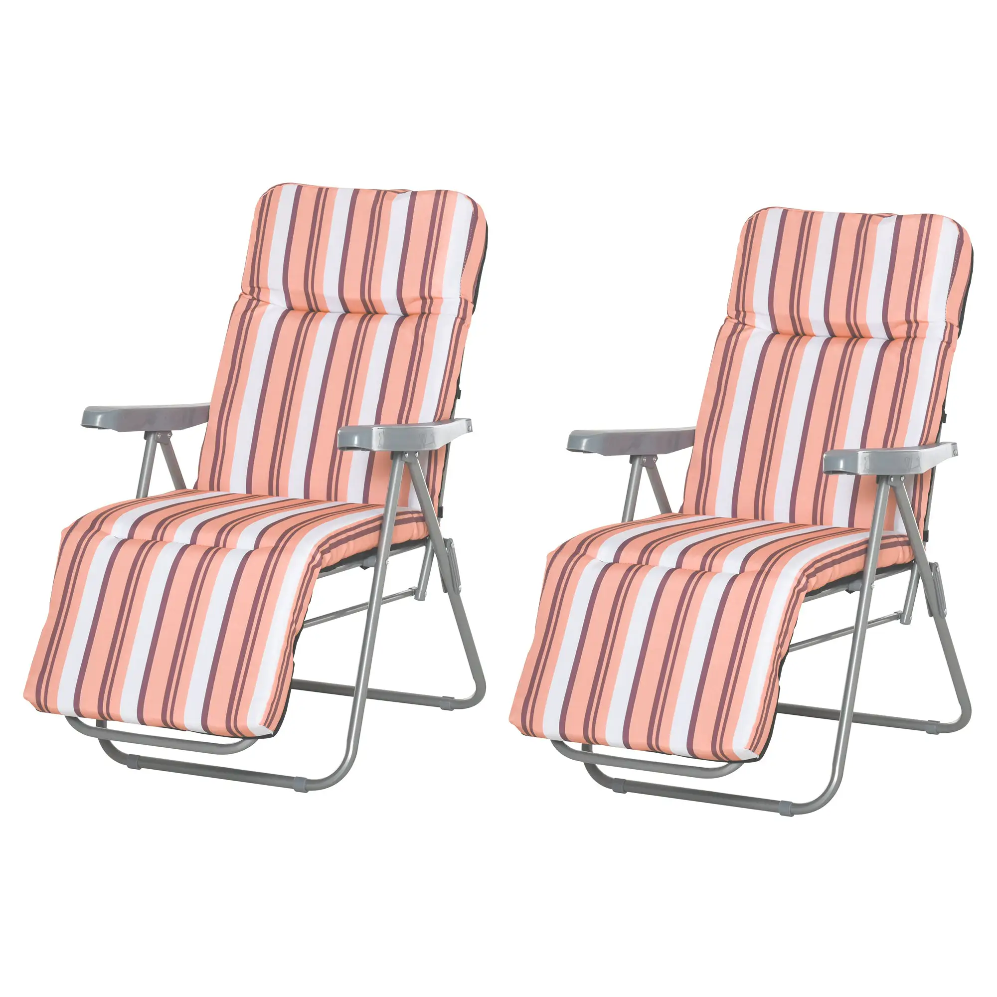 Outsunny 2 Outdoor Sun Recliners Loungers Folding Multi Position Relaxers Chair & Cushion - Sun Lounger