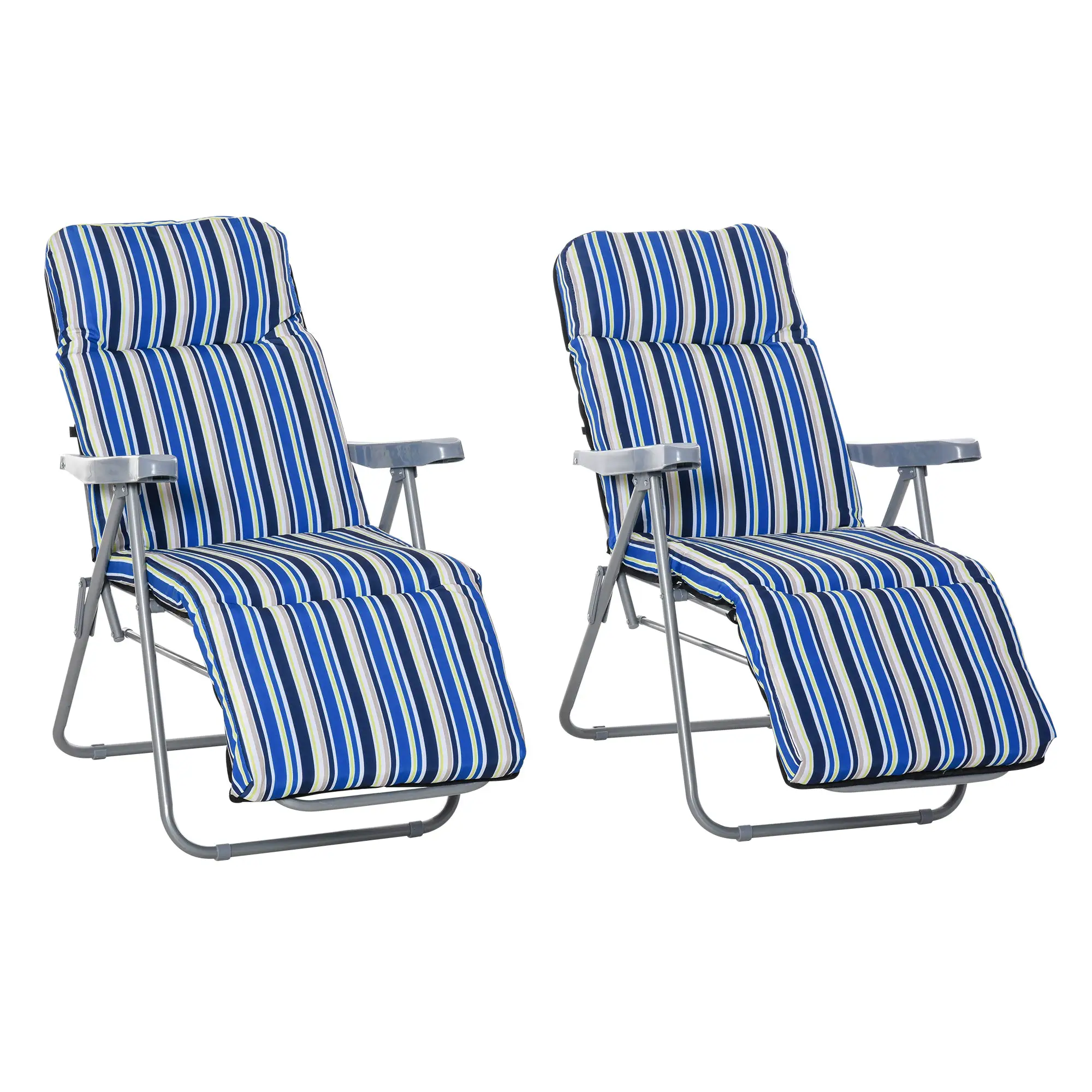 Outsunny 2 Outdoor Sun Recliners Loungers Folding Multi Position Relaxers Chair & Cushion - Sun Lounger