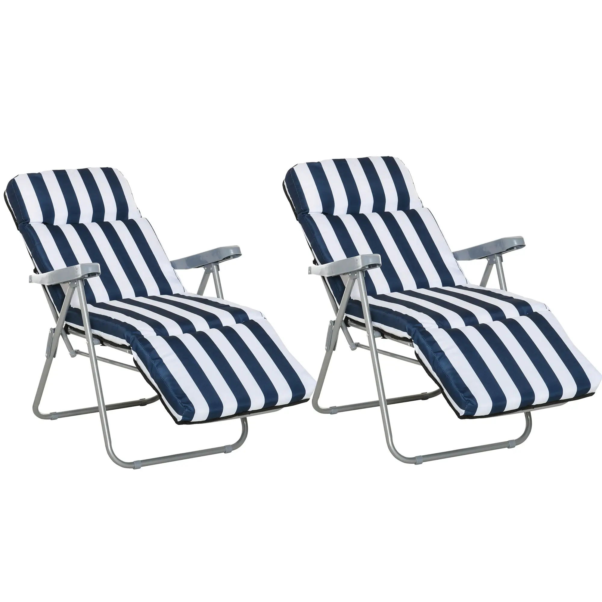 Outsunny 2 Outdoor Sun Recliners Loungers Folding Multi Position Relaxers Chair & Cushion - Sun Lounger
