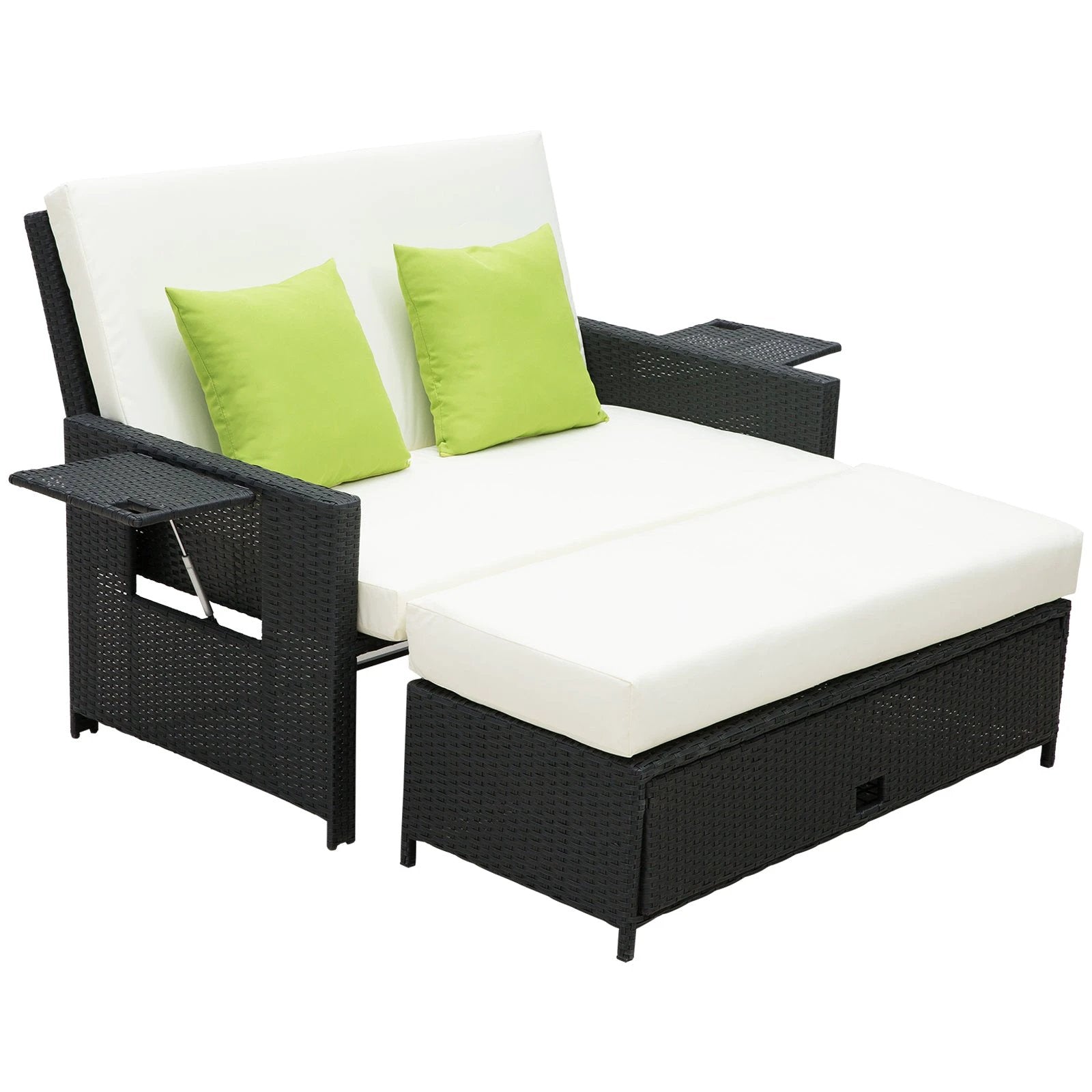 2 Seater Garden Rattan Sofa Sun Lounger Daybed Fire Retardant Sponge by Outsunny