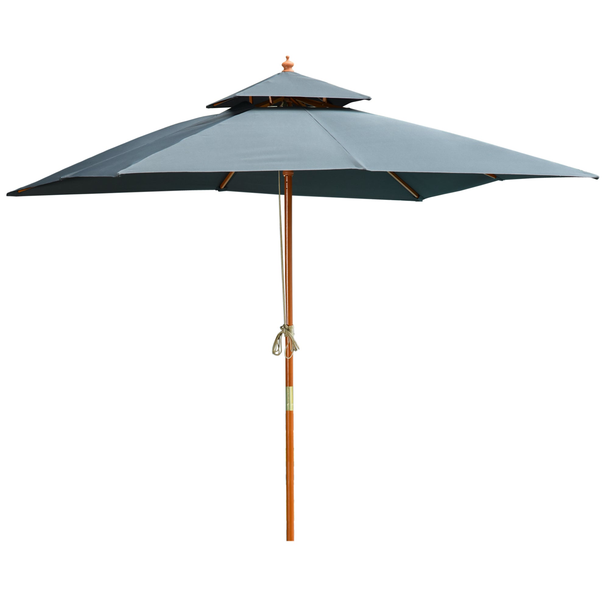 Outsunny 3x3m Wood Square Patio Umbrella Garden Market Parasol Sunshade Canopy - Parasol