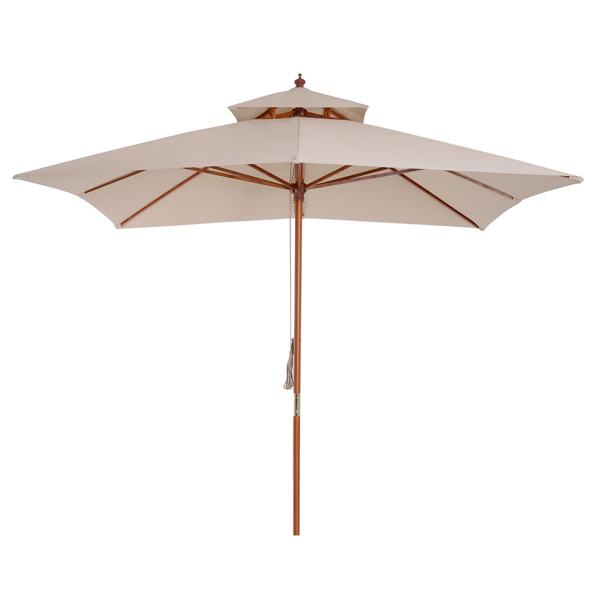 Outsunny 3x3m Wood Square Patio Umbrella Garden Market Parasol Sunshade Canopy - Parasol