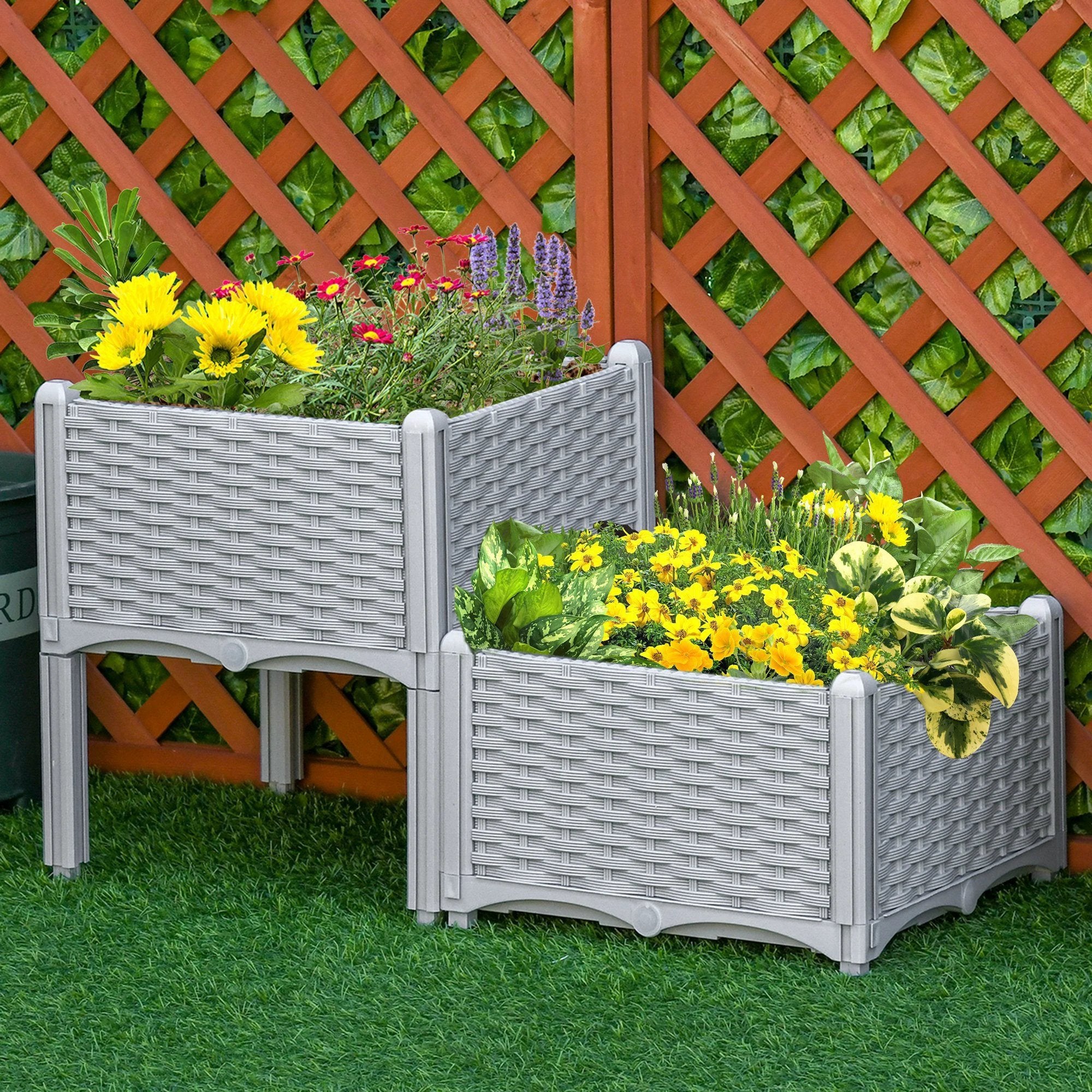 PP Set Of 2 Raised Outdoor Garden Planter Box by Outsunny