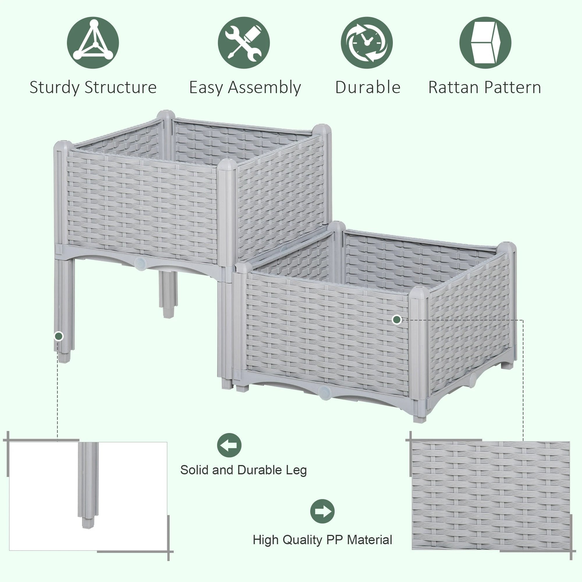 PP Set Of 2 Raised Outdoor Garden Planter Box by Outsunny