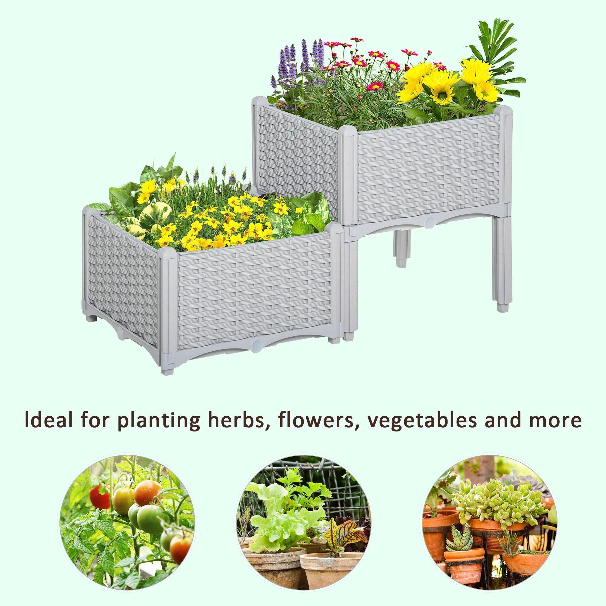 PP Set Of 2 Raised Outdoor Garden Planter Box by Outsunny