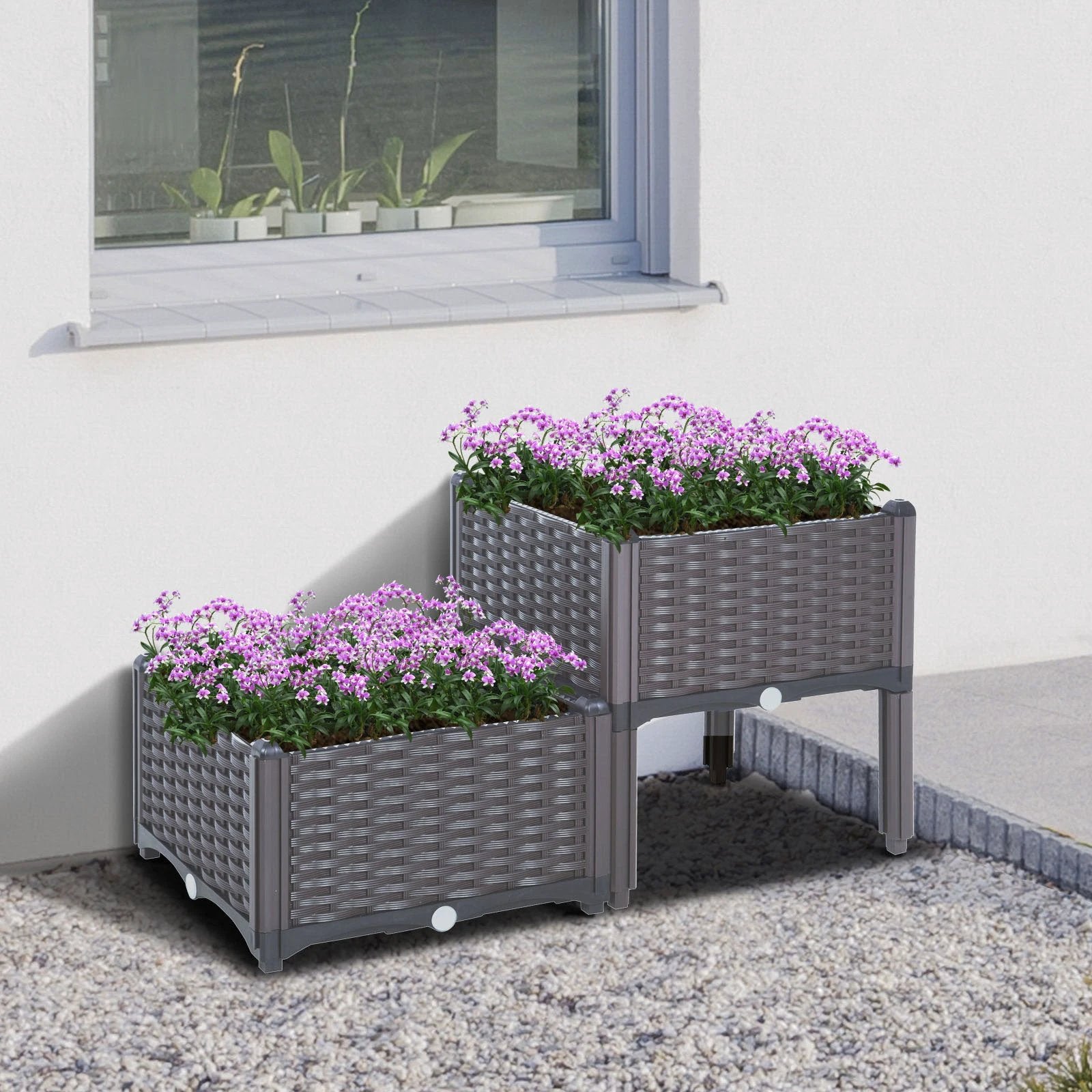 Outsunny PP Set Of 2 Raised Outdoor Garden Planter Box - Uncategorized Planters