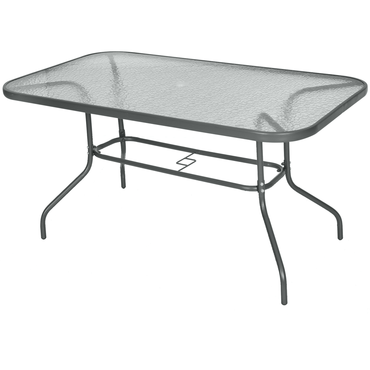 Outsunny Aquatex Glass Garden Table Curved Metal Frame w/ Parasol Hole 4 Legs - Garden Table