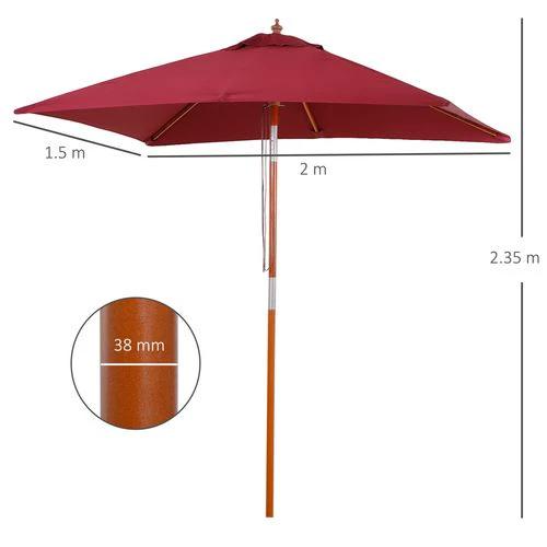 Outsunny 2m x 1.5m Patio Garden Parasol with Adjustable Angle for Outdoor Sun Protection by Outsunny