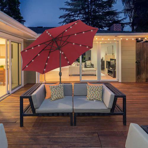 Outsunny Outsunny 9 Foot LED Solar Powered Parasol Umbrella with UV Protection for Outdoor Gatherings - Parasol