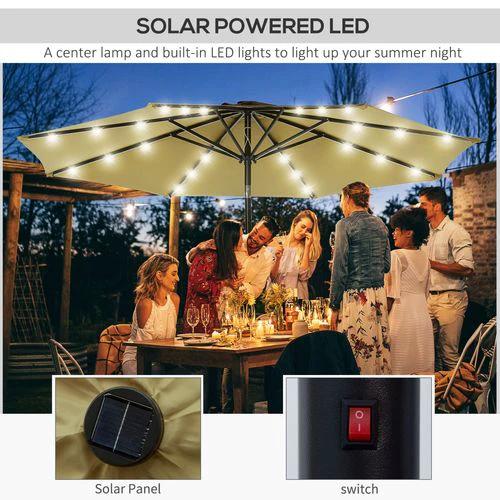Outsunny Outsunny 9 Foot LED Solar Powered Parasol Umbrella with UV Protection for Outdoor Gatherings - Parasol