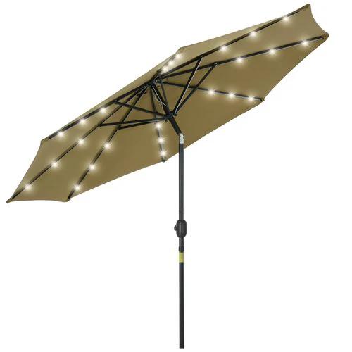 Outsunny 9 Foot LED Solar Powered Parasol Umbrella with UV Protection for Outdoor Gatherings by Outsunny