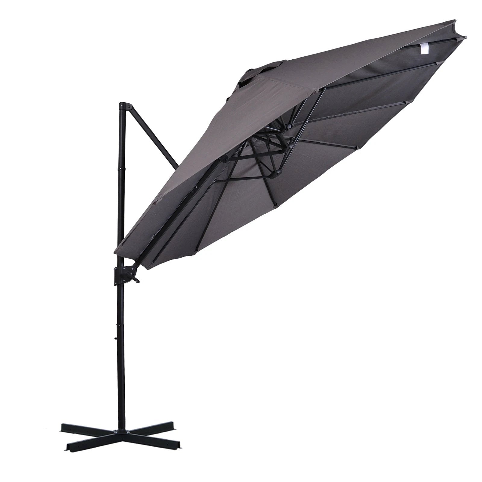 Outsunny Double Canopy Offset Parasol Garden Shade w/ Steel Pole 12 Support Ribs - Parasol