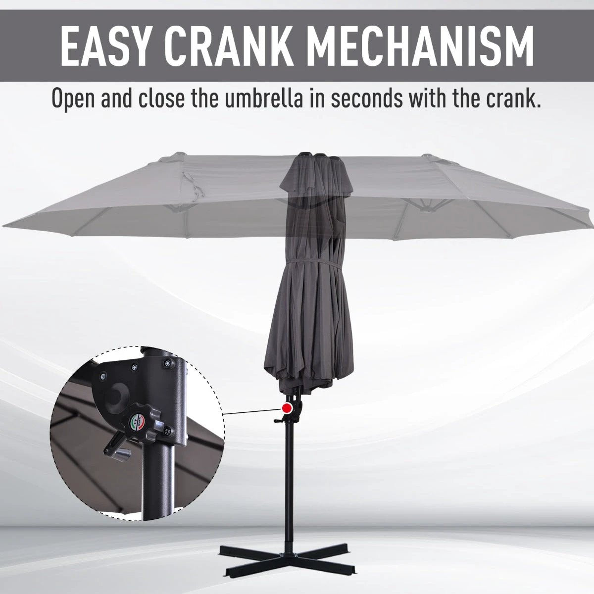 Outsunny Double Canopy Offset Parasol Garden Shade w/ Steel Pole 12 Support Ribs - Parasol