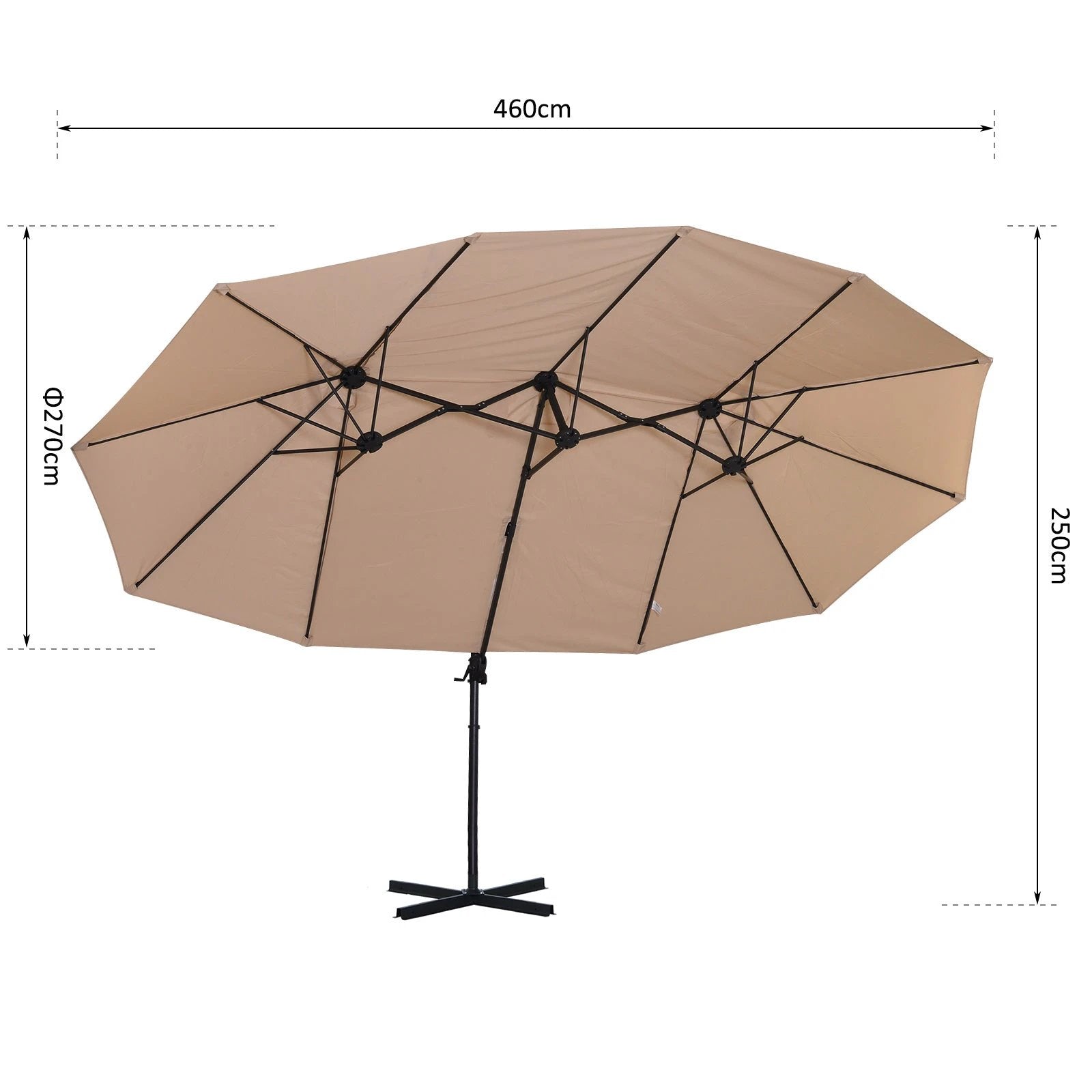 Outsunny Double Canopy Offset Parasol Garden Shade w/ Steel Pole 12 Support Ribs - Parasol