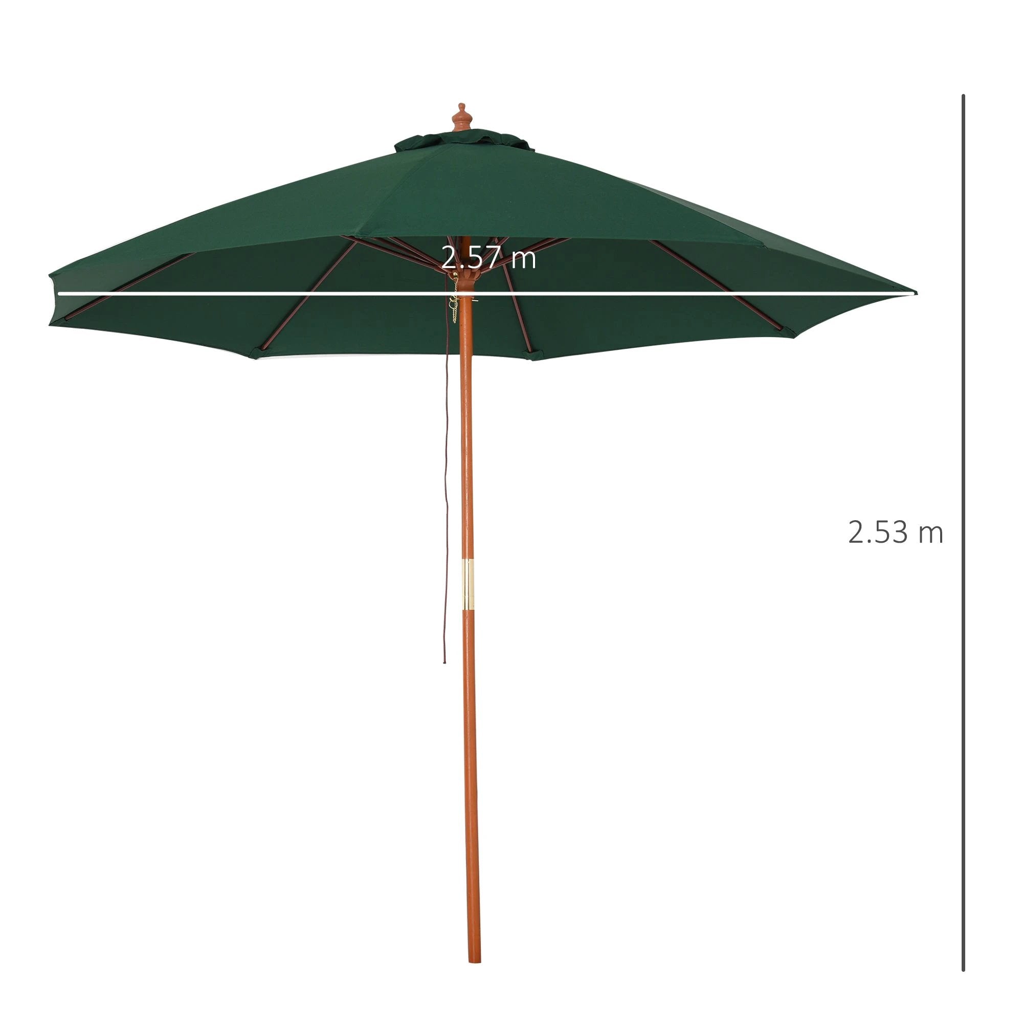 2.5m Wood Garden Parasol Sun Shade Patio Market Umbrella Canopy with Top Vent by Outsunny