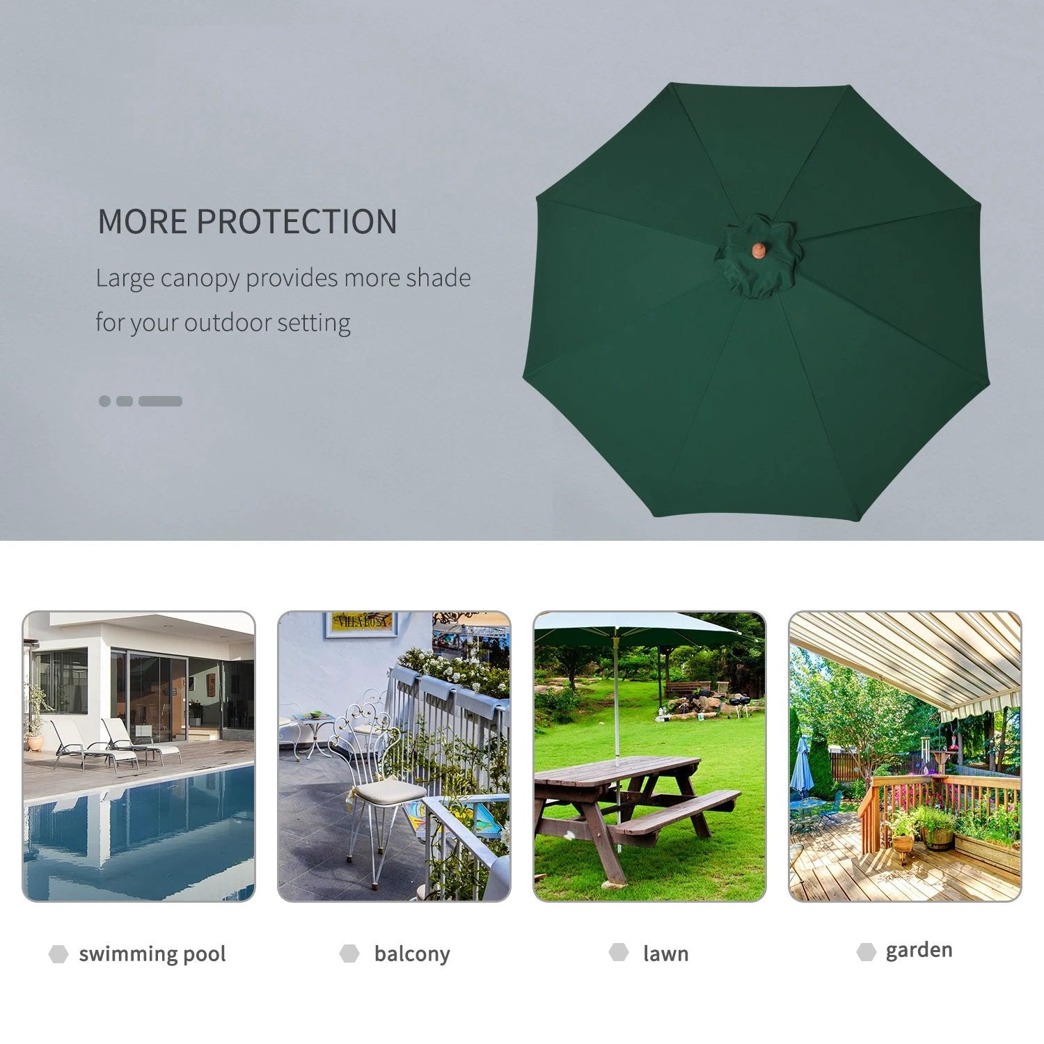 2.5m Wood Garden Parasol Sun Shade Patio Market Umbrella Canopy with Top Vent by Outsunny